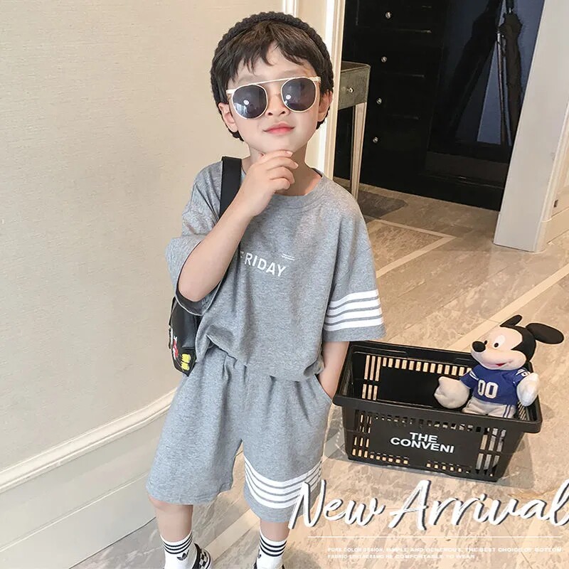 Boys summer suit 2021 Western style new children's short-sleeved sportswear boy casual shorts two-piece suit tide