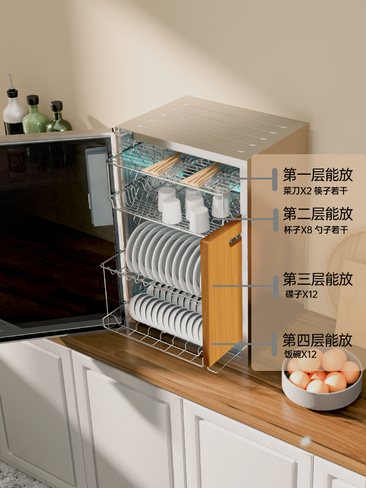 Wangchu Haotaitai Uv Disinfection Cupboard, Small Desktop Type for Home Use, No-Drainage Tableware, Bowl and Chopsticks Drying All-In-One Machine
