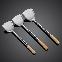 Thickened stainless steel frying spoon Wooden handle spatula Heat-resistant frying shovel Hotel kitchen soup shell chef steel handle extended shovel