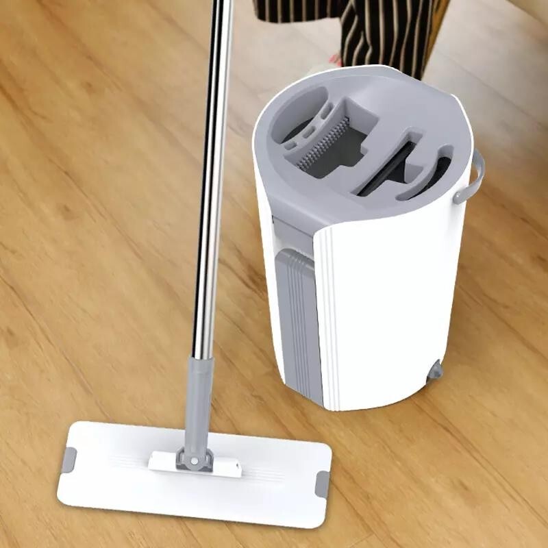 Sobon S8 Hands-Free Mop, No-Hand-Wash Lazy Flat Mop with Bucket, Dual-Use for Dry and Wet, Cleans Wooden Floors in One Sweep