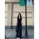 Черный жилет без рукавов, приталенная сексуальная футболка, в американском стиле, V-образный вырез