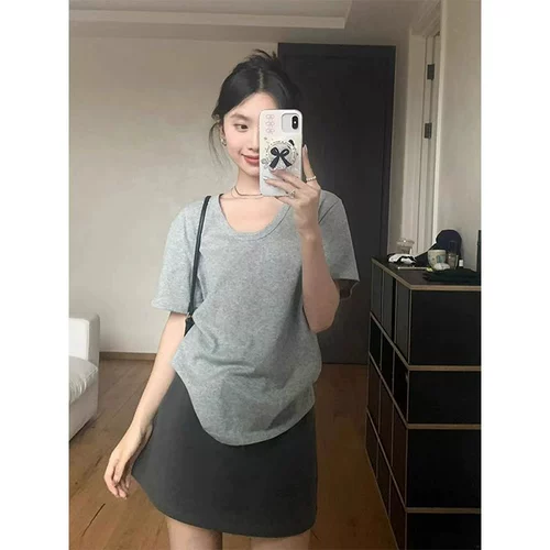 Летняя хлопковая футболка с коротким рукавом, свободный крой