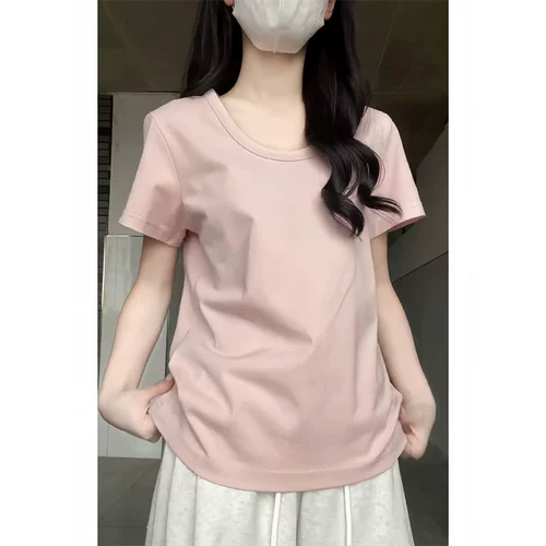 Розовая летняя хлопковая футболка с коротким рукавом для отдыха, свободный крой, короткий рукав