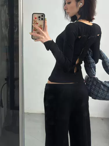 Сексуальный демисезонный черный лонгслив, рубашка, США