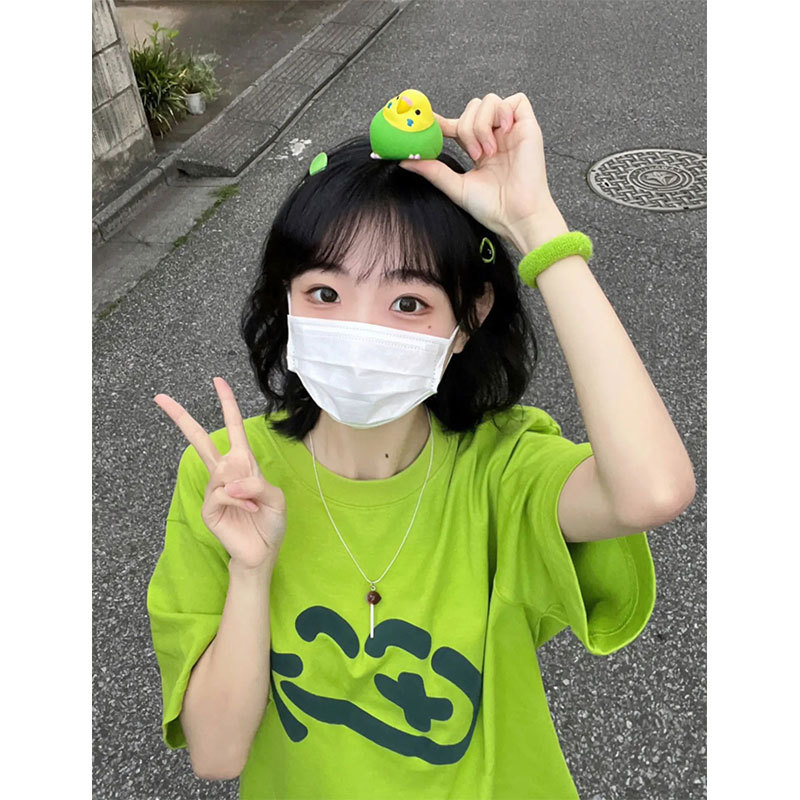 Dopamine Style Fruit Green Short-Sleeved T-Shirt for Women, Summer 2026 New Model, Petite Loose Half-Sleeve Top