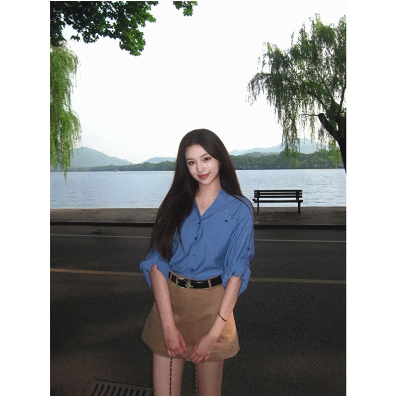 High-End Klein Blue Long-Sleeved Shirt for Women, Spring and Autumn 2026 New Korean Style Outfit, Summer Sun Protection Shirt Jacket