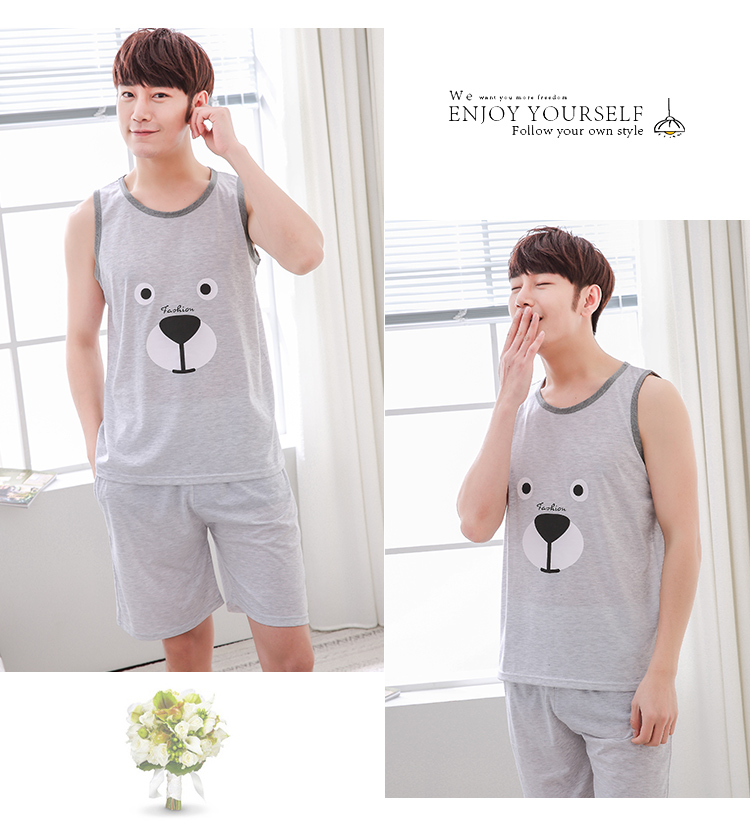 Của nam giới Đồ Ngủ Tank Sleeve Vest Bông Lỏng Mỏng Tay Áo Quần Short Teen Junior High School của Nam Giới Mùa Hè Bộ