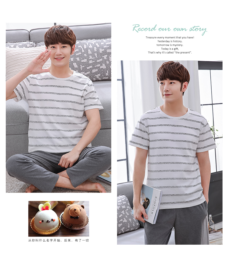 Của nam giới đồ ngủ mùa hè quần ngắn tay cotton cotton phần mỏng thanh niên nam của nam giới thanh niên mùa hè dịch vụ nhà