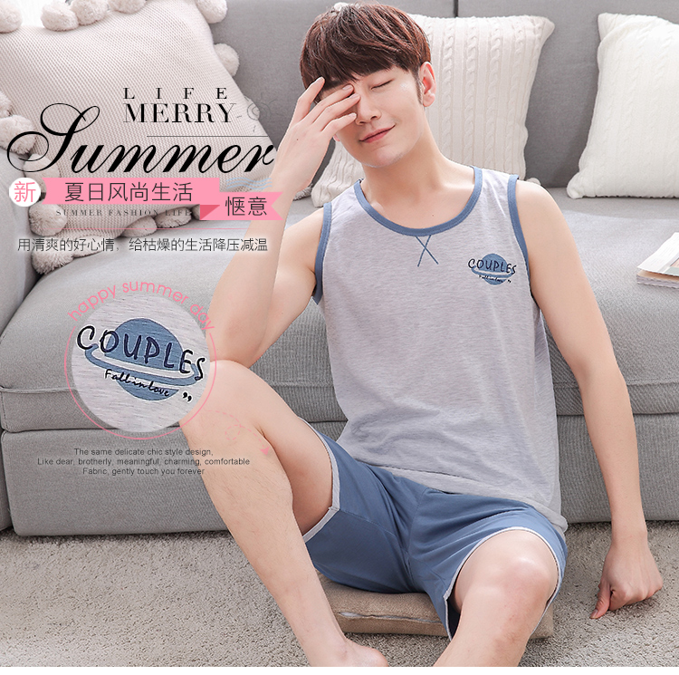 Thiếu niên đồ ngủ trai junior học sinh trung học mùa hè 12-13-14-15-18 tuổi vest 16 cotton dịch vụ nhà
