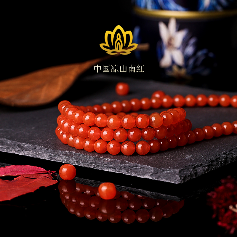 Sandalwood South red hand-string necklace 108 male and female lovers full of red and red cherry red agate