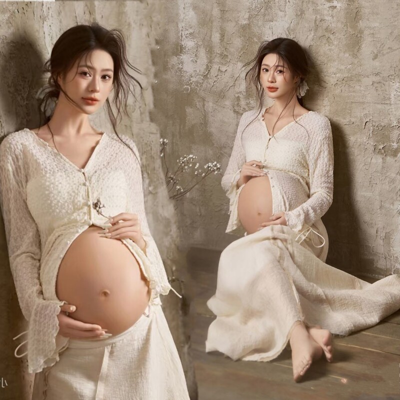New Studio Maternity Photography Outfits, New Chinese-Style Retro Cool Theme, Pregnant Moms Taking Photos at Home