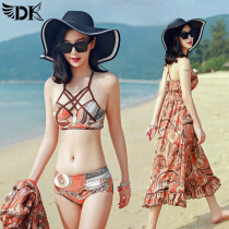 DK swimsuit women 2021 new sexy gathering bikini cover belly thin conservative three-piece hot spring swimsuit