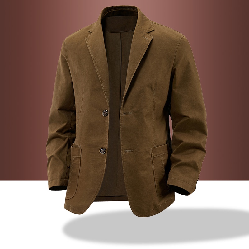 Men's Casual Suit, High-End Spring and Autumn New Style, Two-Button Pure Cotton Small Suit Jacket, Men's Suit, Brown Coat