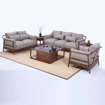 New Chinese solid wood reception sofa combination modern Chinese three-person sofa office villa simple reception furniture