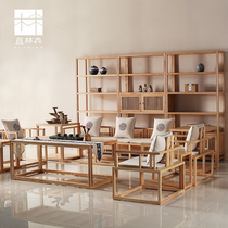 New Chinese Tea Table Sofa Combination Solid Wood Tea Table Zen Simple Sofa Living Room Villa Model Room Furniture Customization
