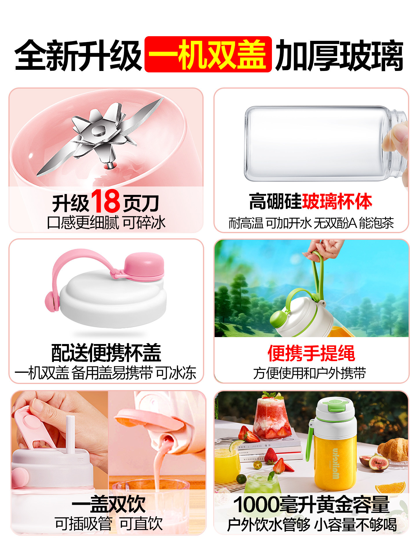 Michael Cool Portable Glass Juicer Small Household Electric Juicing Cup Internet Celebrity 2025 New Model for Fruits and Vegetables