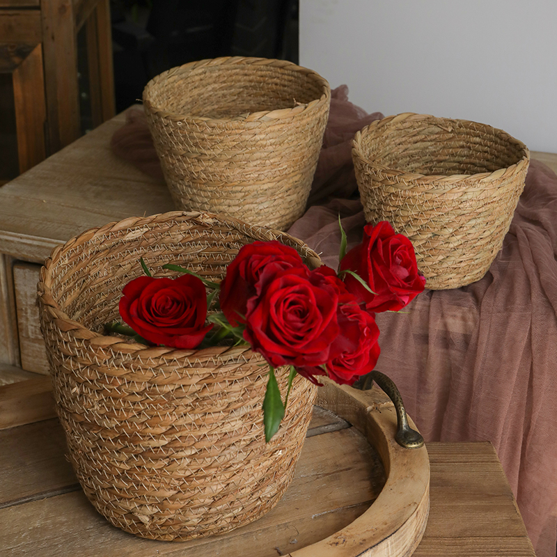 Wei Yixian's kiss and hugging bucket mesh red flower art flowers basket rattan flower shop Flower Shop Packaging Material-Taobao