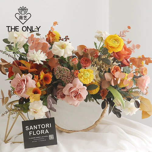 薇艺 INS Woven Flower Basket Rattan Ticked Trags Редактор ретро маленький цветочный синий пастырский цветочный художник цветочный цветок вставка