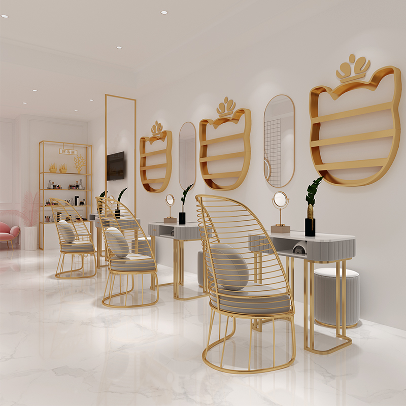 ins net red Marble nail art table and chair set Single double gold Wrought iron double manicure Taipei European light luxury