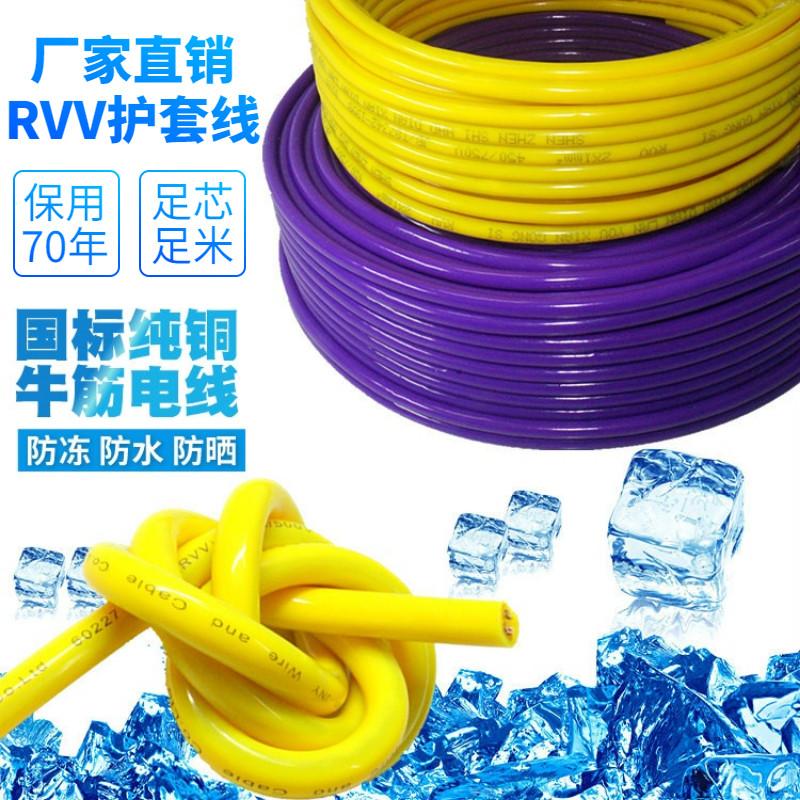 National Standard Pure Copper Waterproof Antifreeze Abrasion Resistant Outdoor Bull Gluten Wire RVV Soft Sheath 2 Core 0 75 1 5 2 5 Squared