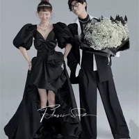 Ретро дорожное свадебное платье для влюбленных, ассиметричный крой, рукава фонарики