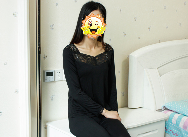 Đồ lót nữ AB chính hãng vòng cổ đồ lót ren đáy quần áo ấm quần áo hàng đầu modal đen trơn 6525 - Áo ấm ao giu nhiet