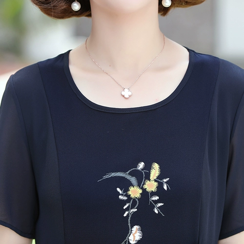 Летняя одежда, платье для матери, летняя шифоновая юбка, для среднего возраста, короткий рукав, в западном стиле, 40 лет