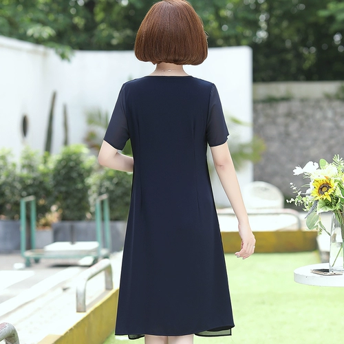 Летняя одежда, платье для матери, летняя шифоновая юбка, для среднего возраста, короткий рукав, в западном стиле, 40 лет