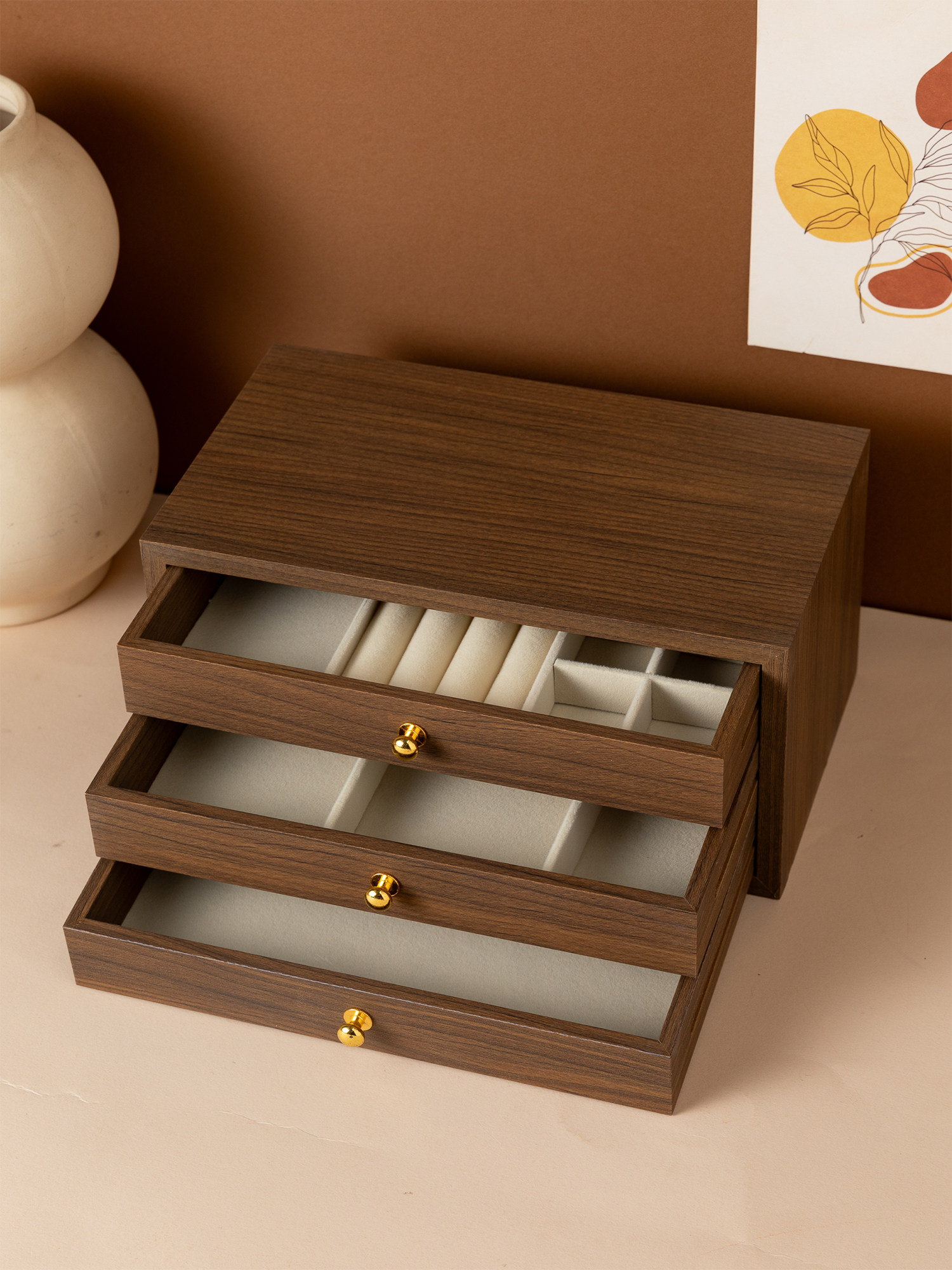 Шкатулка для украшений из орехового дерева в китайском стиле ретро премиум класса для колец серег цепочек
