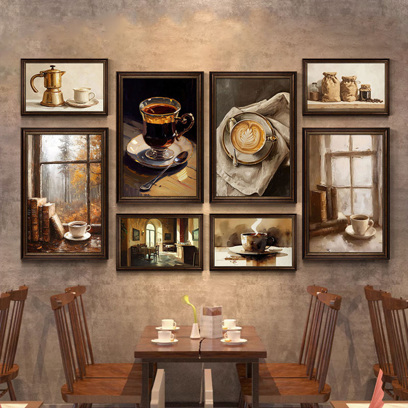 Cafe Decorative Painting American-Style Cafe Background Wall Art Style Nostalgic Retro Milk Tea Coffee Shop Wall Hanging Painting