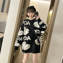 High-end and elegant maternity sweater top autumn and winter 2024 thickened black loose maternity wear that covers the belly and does not show pregnancy