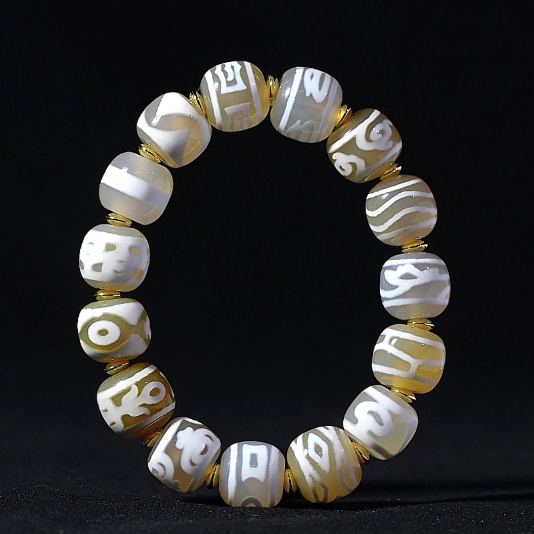 圣飾奇緣天然真品西藏廟供院供老礦瑪瑙白冰白毫天珠手串男女款|項墜