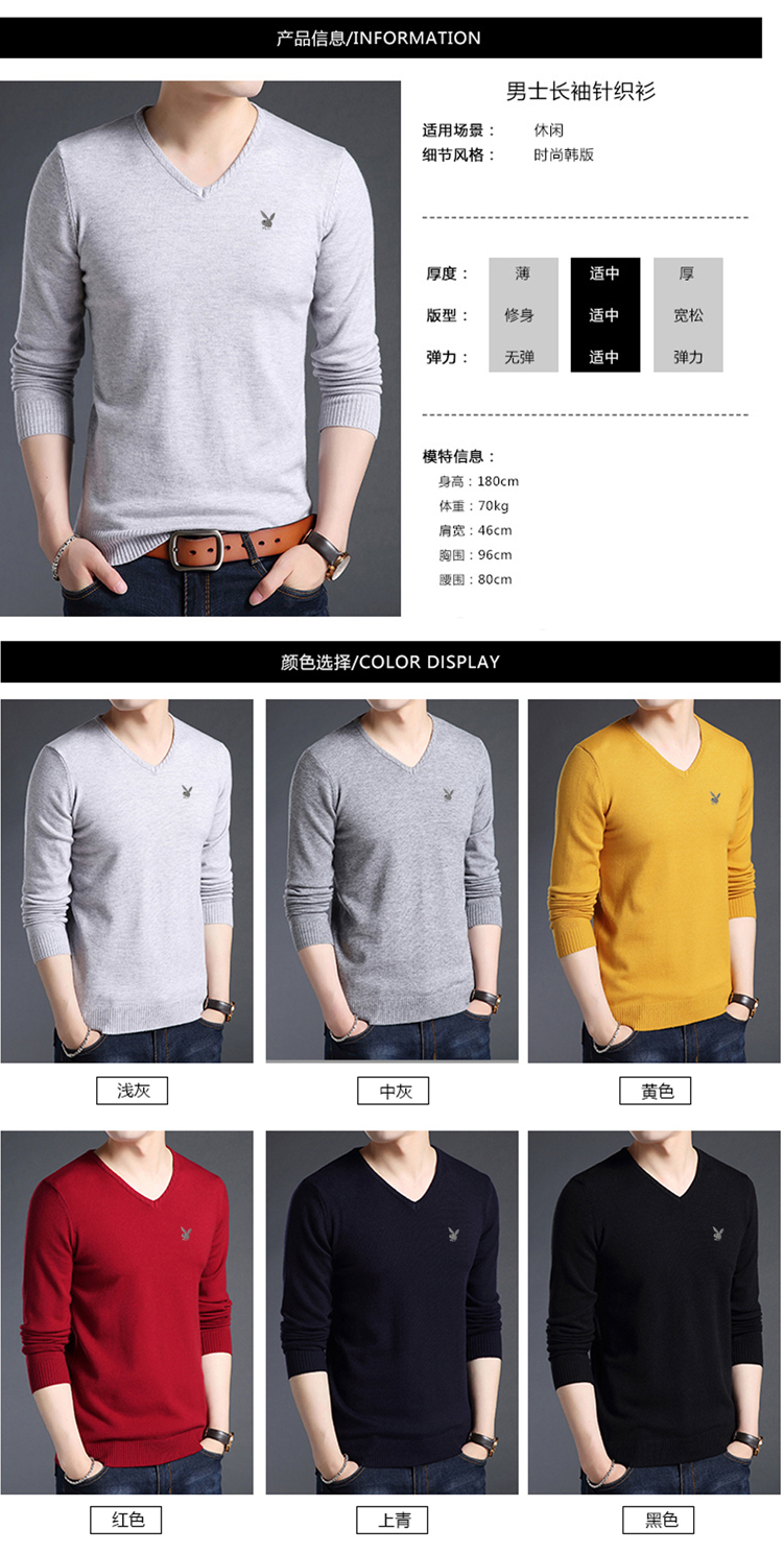Áo len nam Playboy Slim Slim Xu hướng áo sơ mi dài tay Mùa đông cổ chữ V Áo len nam áo len cardigan đồ nam đẹp