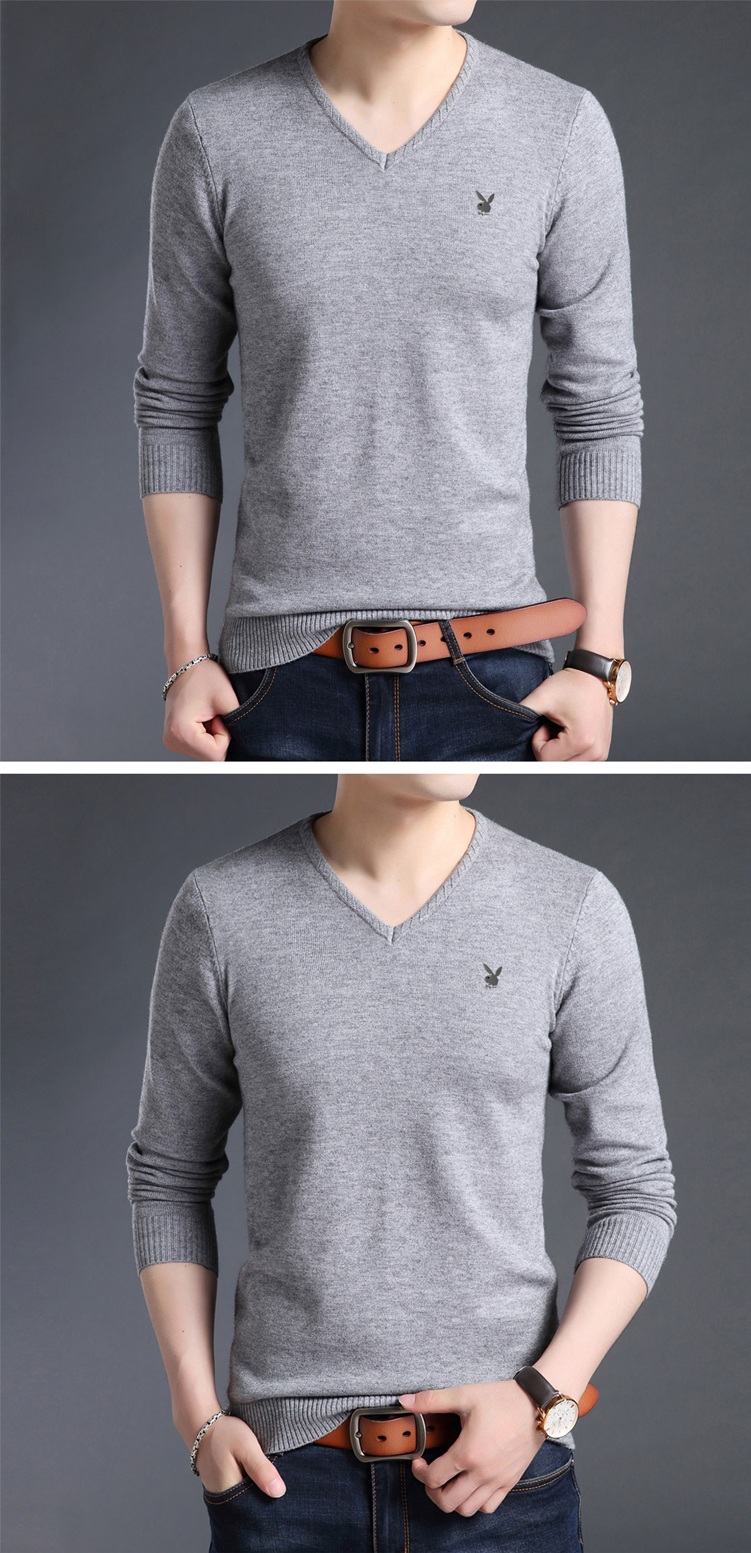 Áo len nam Playboy Slim Slim Xu hướng áo sơ mi dài tay Mùa đông cổ chữ V Áo len nam áo len cardigan đồ nam đẹp