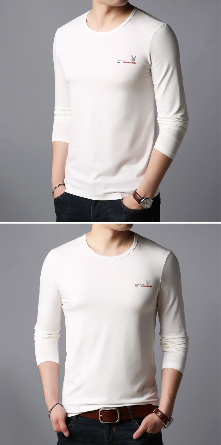 Áo thun Playboy nam cổ tròn Slim áo thun dài tay trẻ trung mùa thu rắn màu nam chạm đáy áo cotton mùa thu áo thun nam hàng hiệu
