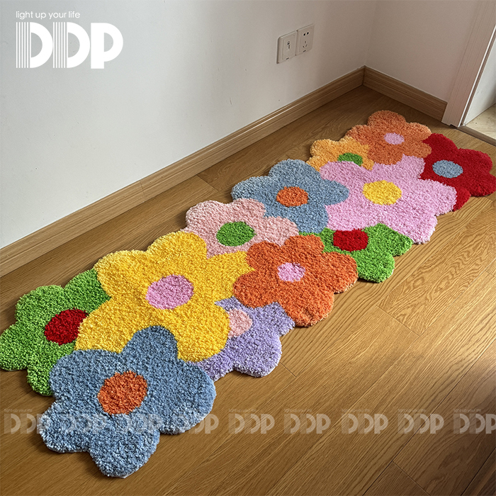 Ddp Original Handmade Colorful Flower Korean-Style Home Bedroom Art Bedside Irregular Tufted Carpet for Dressing Room