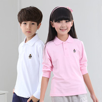 Kindergarten parent-child clothes male and female pure color t-shirt CUHK child long sleeve POLO shirt pure cotton elementary school uniform school uniform T