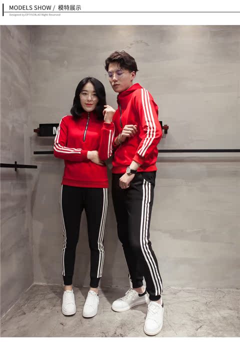Các cặp đôi xuân hè 2019 mới mặc trang phục thể thao nam phù hợp với nữ phiên bản Hàn Quốc của áo len giản dị trùm đầu hai mảnh phù hợp với Slim - Thể thao sau bộ đồ the thao nữ adidas