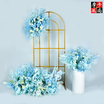 Blue wedding simulation floral wedding arch stage shopping mall layout Flower row road lead flower Catwalk decorative flowers