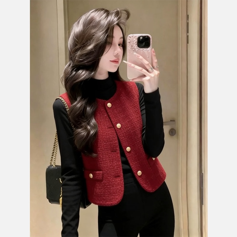 New Year's Festive Red Elegant Little Chanel-Style Vest for Women, 2026 Spring New Layered Vest for the Year of Birth