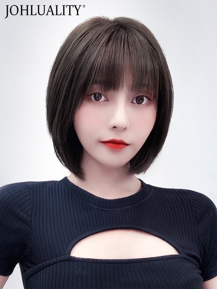 Wig female short hair real hair full head cover type full real net red natural simulation real hair repair face wig set female summer