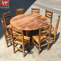 Solid wood hotel round table and chair combination hot pot shop round table farm food stall restaurant round table chair barbecue table