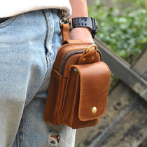 Genuine leather retro waist bag mens hanging bag mini mobile phone bag first layer cowhide sports small bag outdoor portable wear belt bag