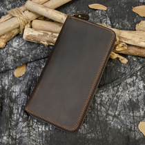 Crazy horse leather simple long zipper wallet large-capacity clutch bag first layer cowhide multi-card business wallet genuine leather