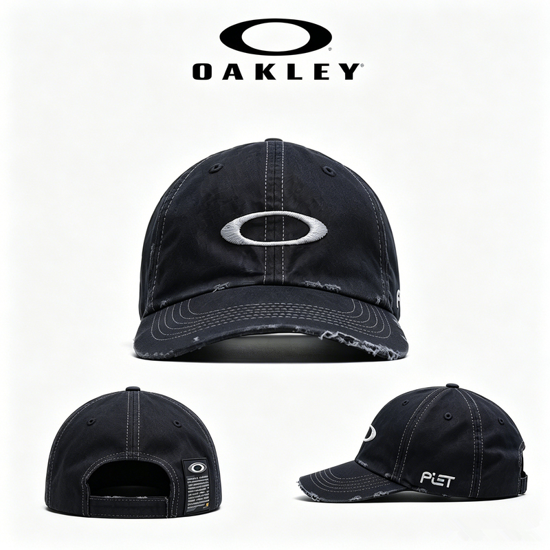 Oakley Collaboration Hat, Distressed Door of Destruction Perforated Baseball Cap, Washed and Vintage-Style, Unisex