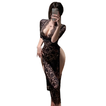 Perspective deep v sexy stockings underwear sexy black stockings 2024 new style flirting bed temptation open crotch royal sister wife