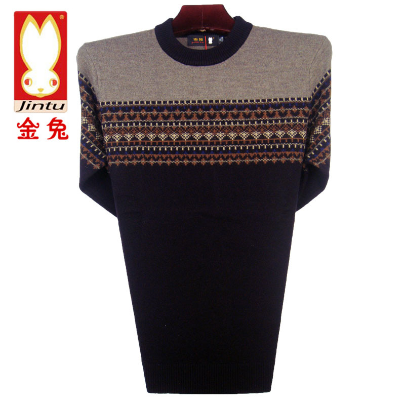 2018 Golden Rabbit Winter Men Round Neck Pure cardigan Stripe Colorblock Sweater Áo len dày của nam - Hàng dệt kim áo thun nam