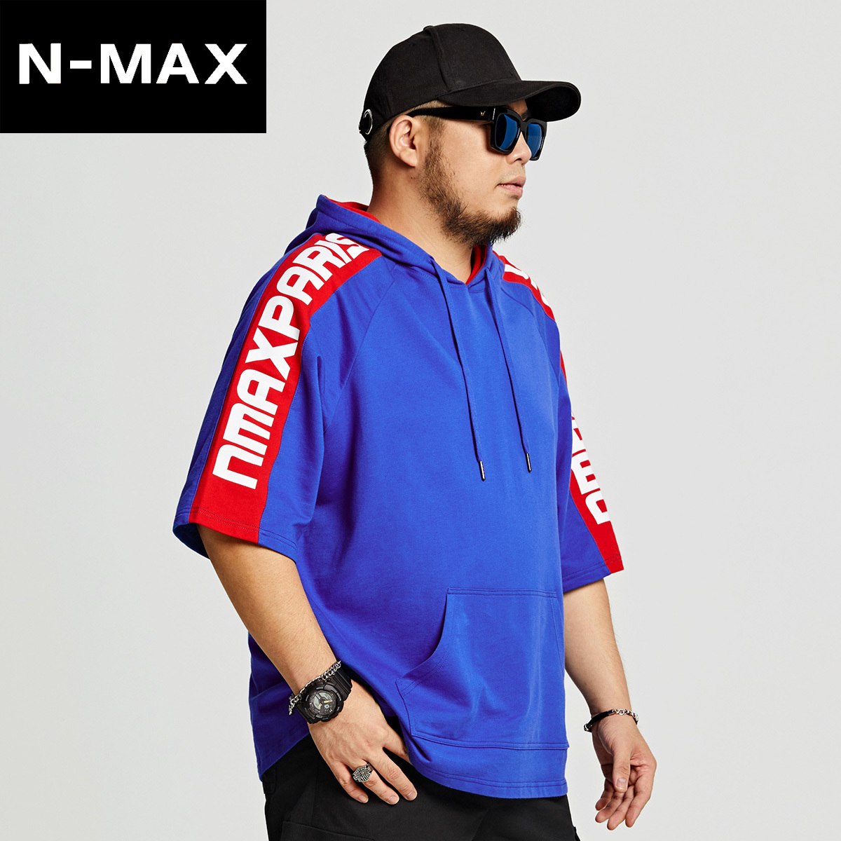 NMAX cỡ lớn thương hiệu xu hướng y phục nam giới với chiếc mũ nửa tay áo t-shirt đầu cộng với chất béo cộng với bức thư vài in phù hợp.