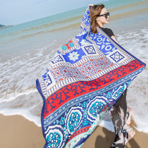 Shawl womens autumn and winter national wind sunscreen scarf Korean version wild printed scarf dual-use seaside beach gauze towel oversized