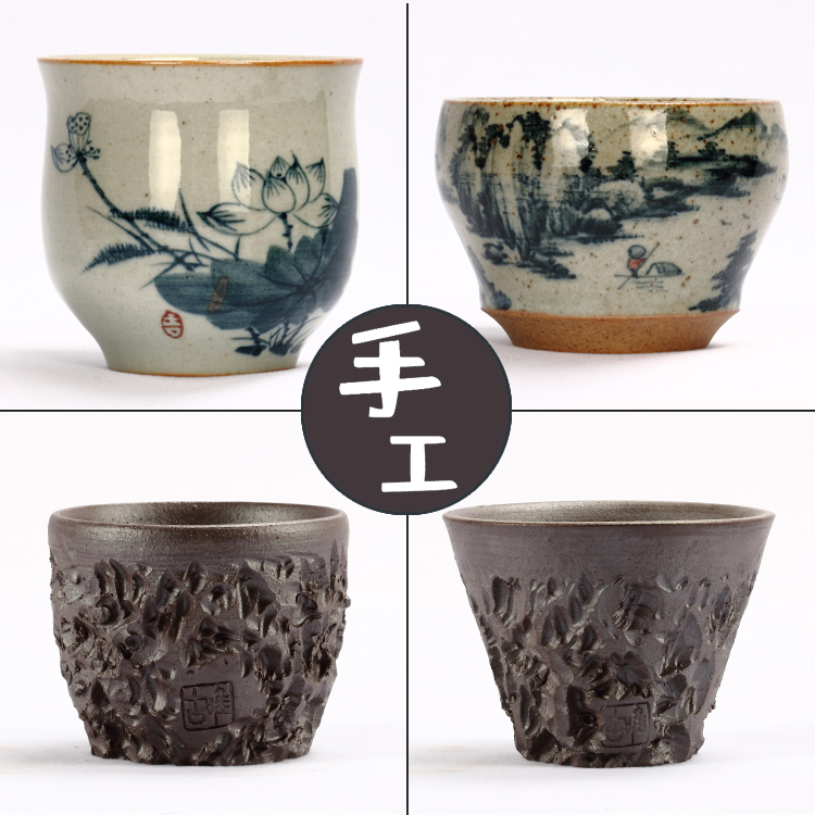 Coarse Pottery Gongfu Tea Cup Handmade Teatra Hand Painted Tea Bowl Large Tea Cup Master Cup Tea Set Suo 100 million Peng Hand Laderm